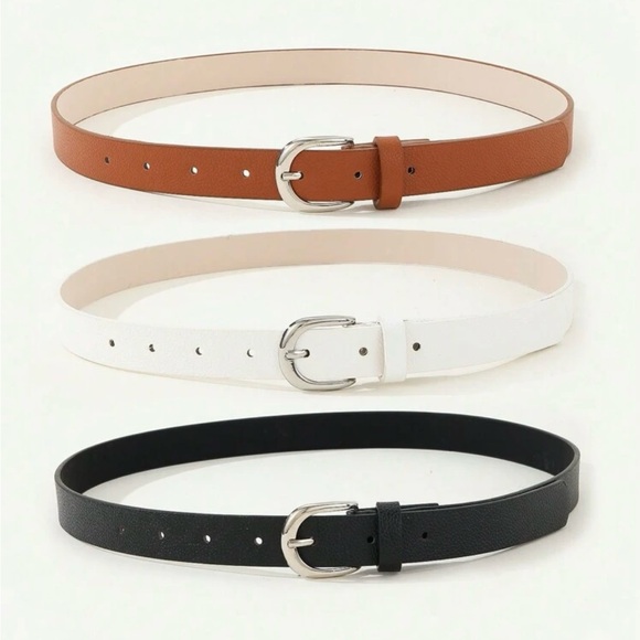 Women's Leather Belt Set - Black, White, and Brown - Picture 5 of 7